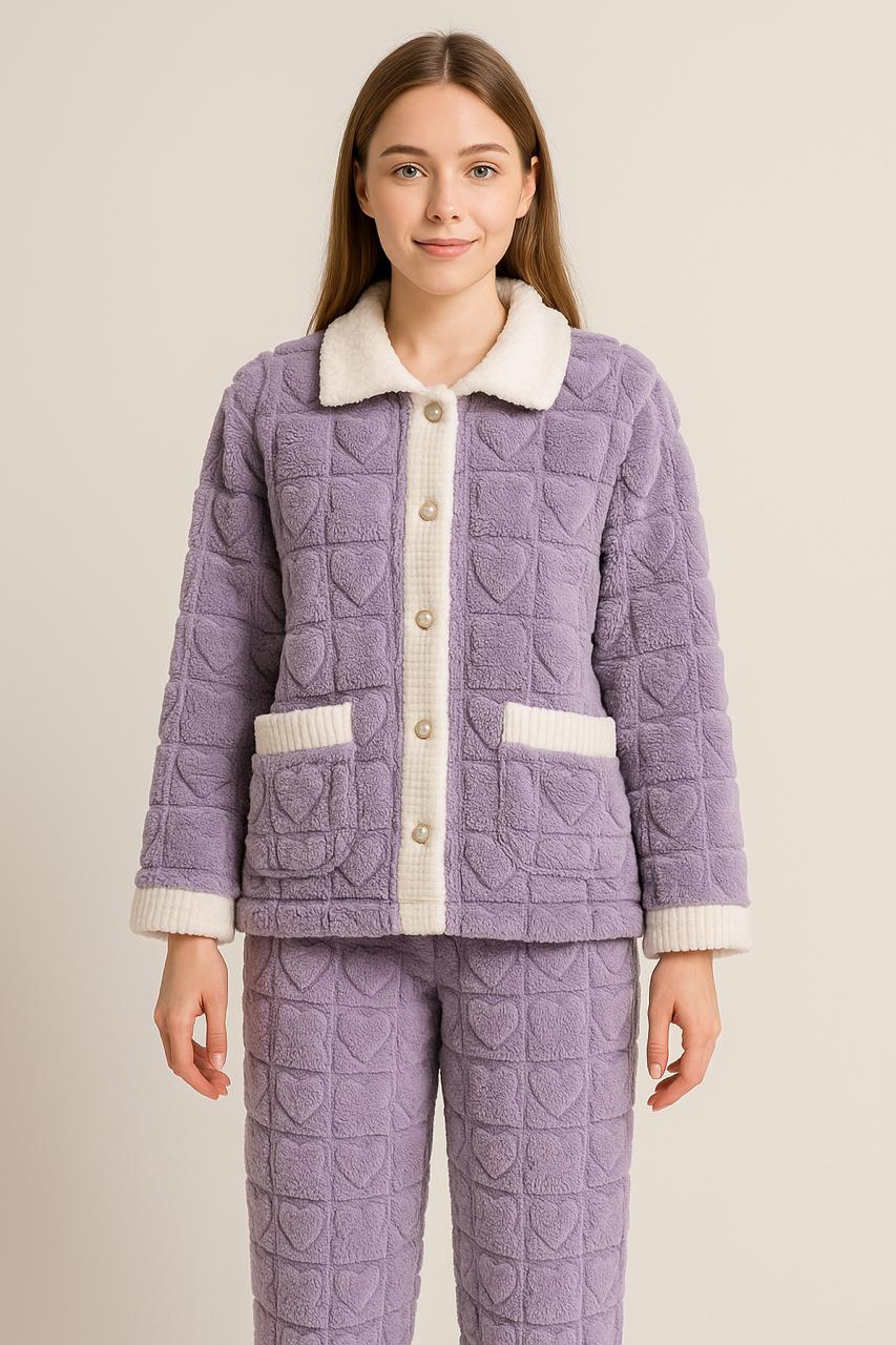Women’s Lavender Heart Button Pajama Set | Veloura’s Secret