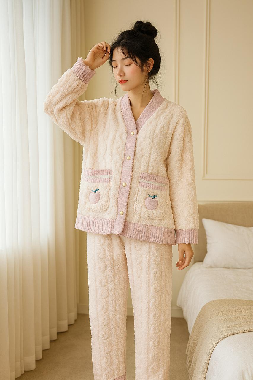 Peach Bliss Cozy Lounge Set – Cream & Blush Pink| Veloura’s Secret