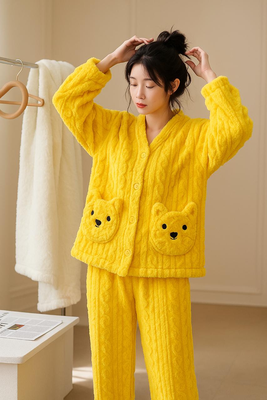 Cozy Teddy Lounge Set – Sunshine Yellow| Veloura’s Secret